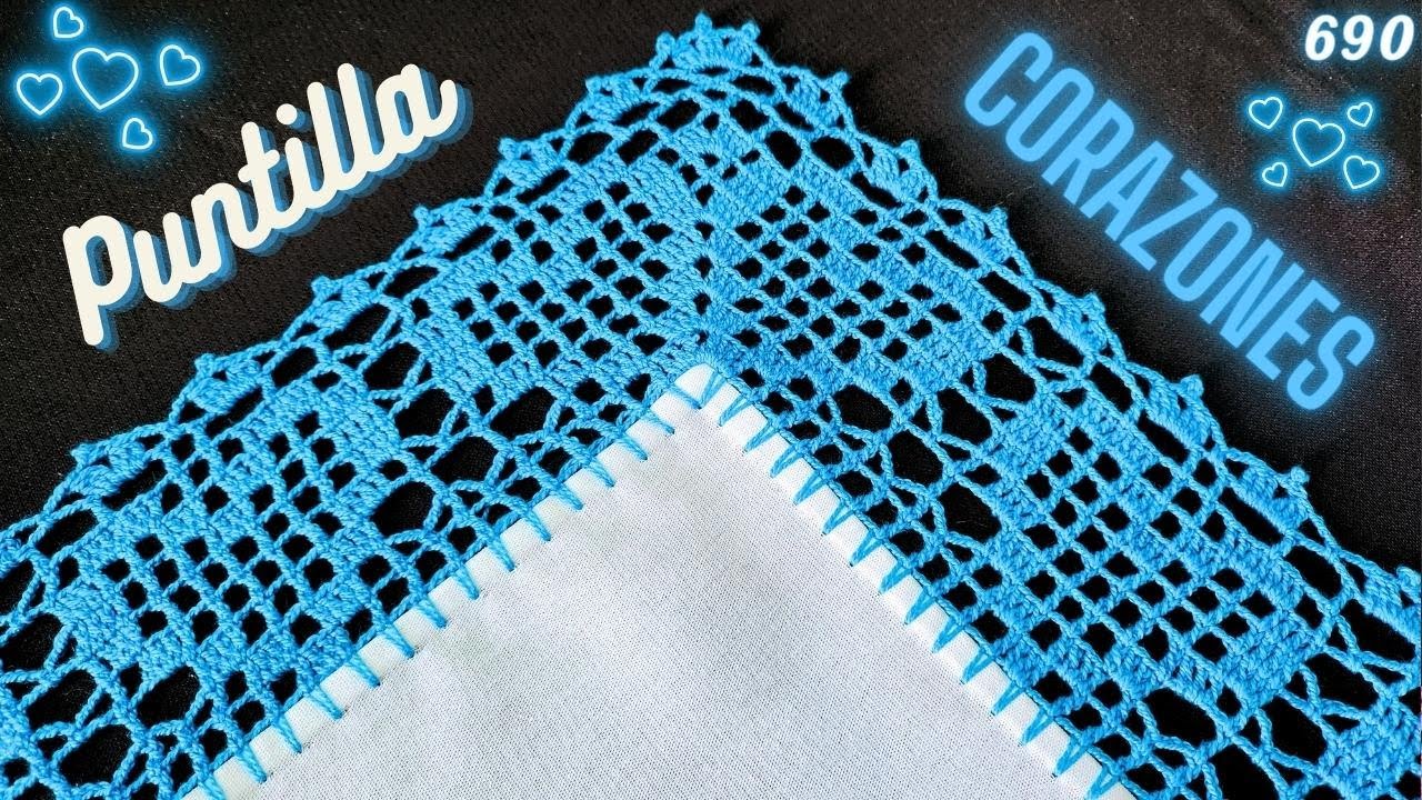 Linda puntilla de corazones para mantel de vuelta y vuelta a #crochet 💙💜💚💛🧡❤️ 690