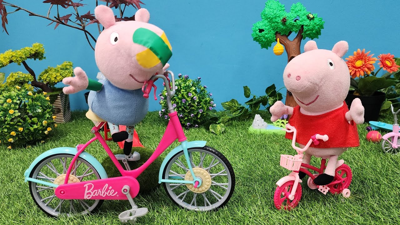 Spielzeug Video f&uuml;r Kinder mit Peppa Wutz | Pl&uuml;pa Pl&uuml;sch Paradies. Schorsch lernt Radfahren.