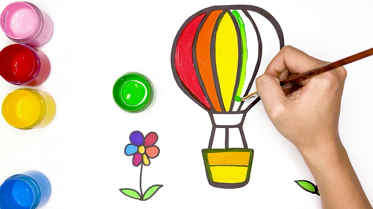 Cách Vẽ Và Tô Màu Khinh Khí Cầu | Easy Tips Drawing Coloring and Painting For Kids Toddlers