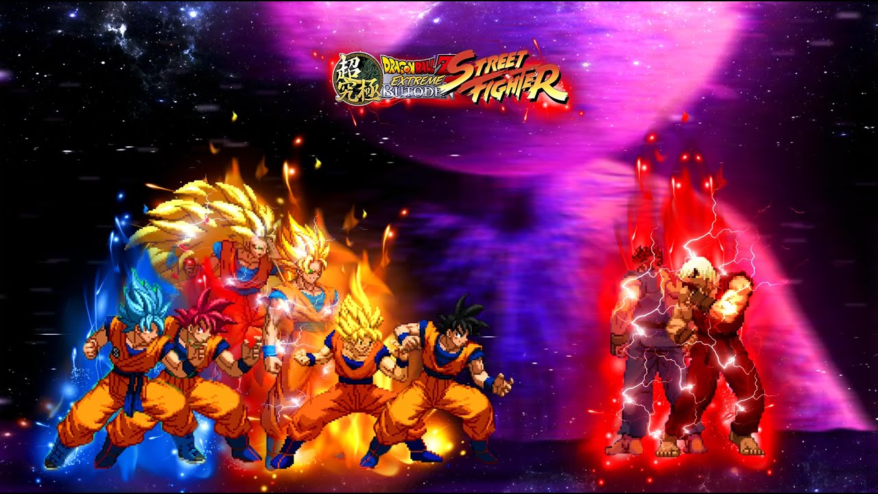 Goku (All Super Saiyan Forms) VS Evil Ryu & Violent Ken [Dragon Ball Z VS Street Fighter MUGEN]