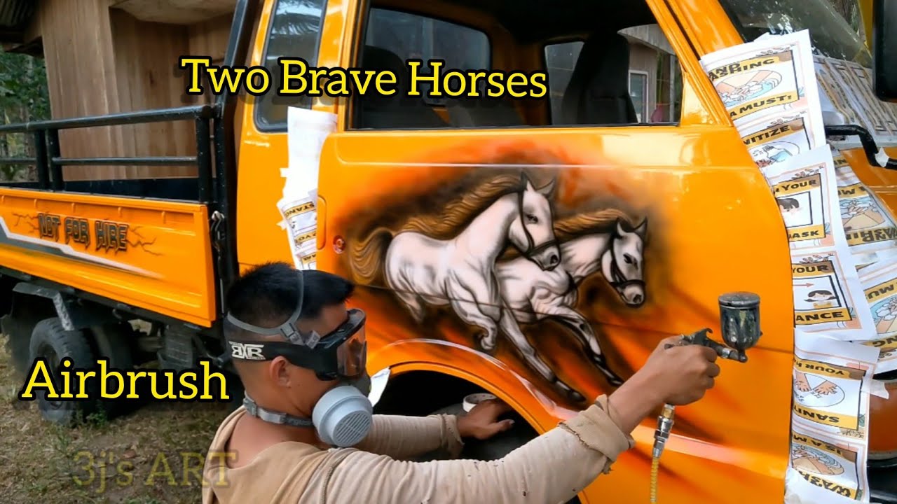 Two brave horses airbrush on Kia Bonggo