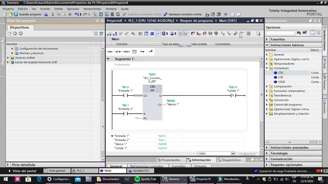 CONTADORES ASCENDENTES CTU CURSO PLC SIMATIC S7 1200 EN TIA PORTAL LECCION 14