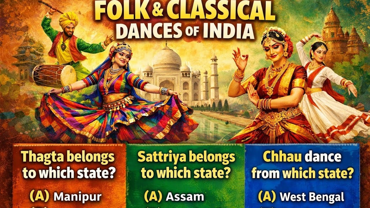 Folk dances & classical dances of India, 25 most important questions for SSC, RRB, State PCS, UPSC.