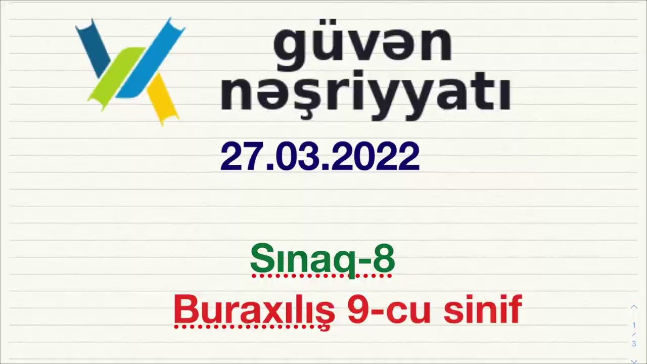 Güvən Nəşriyyatı Sınaq-8 . 9-cu sinif (BURAXILIŞ ) 27.03.2022