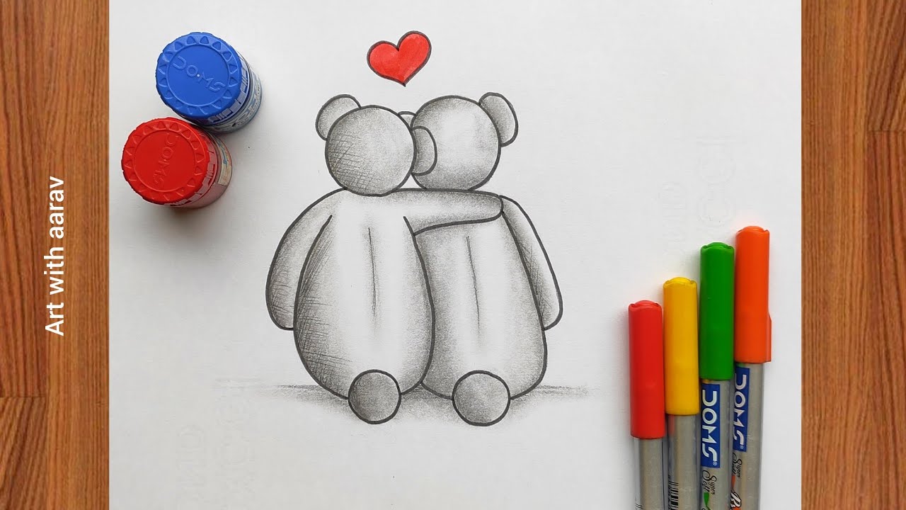 Милый рисунок плюшевого мишки, выражающий любовь 💞, как нарисовать плюшевого мишку, простой рисун...