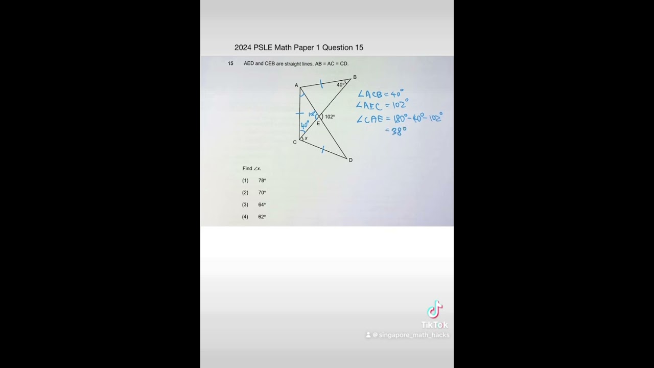 2024 PSLE Math Paper 1 Question 15 Angles Hack #singaporemath #psle #angleshack WWW.MODELMETHOD.COM