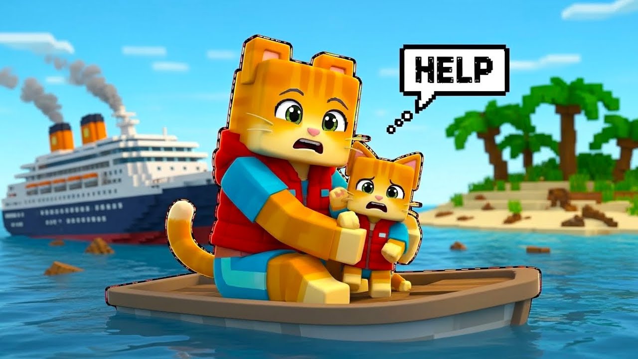 Ginger and Mama Cat Were Lost at Sea After a Ship Sank 😱 | Ginger Minecraft Story