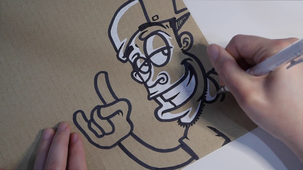 Drawing a Graffiti Character on Cardboard with 3 pens!