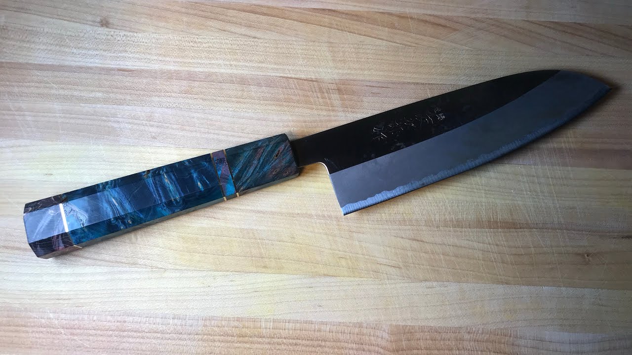 Tojiro Shirogami Santoku - How to change the handle to a stabilized wood Wa handle