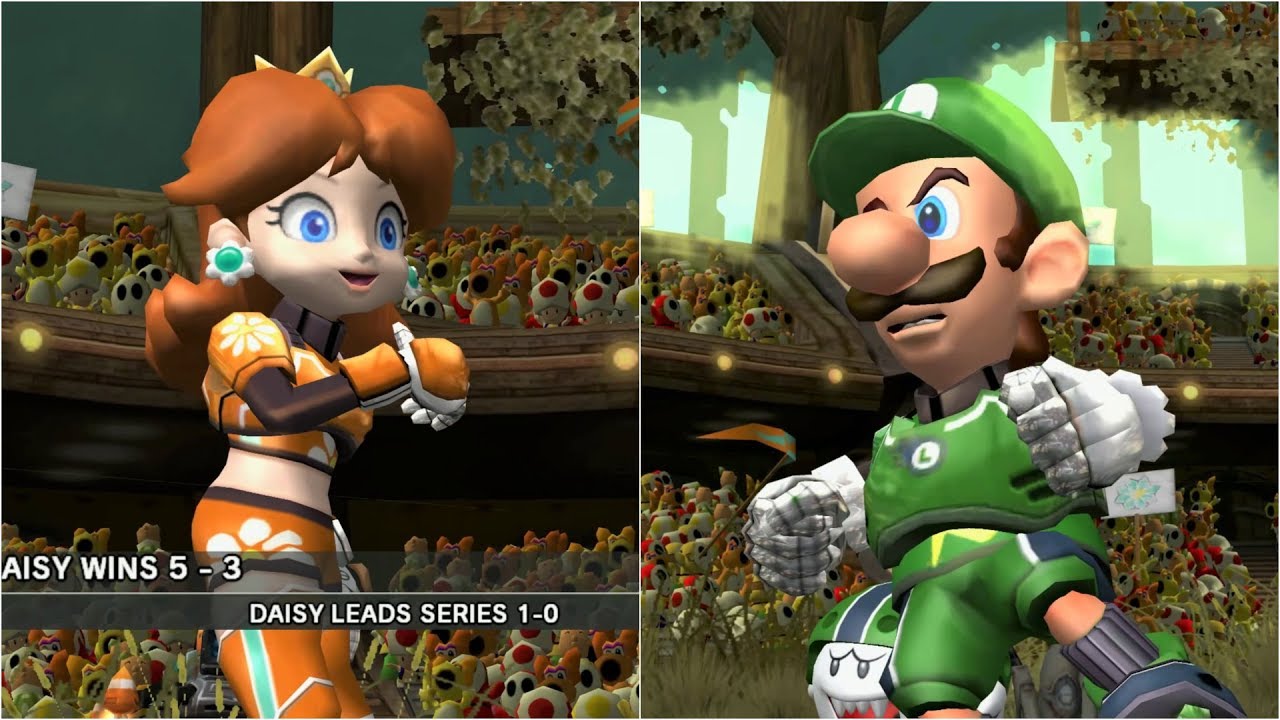 Mario Strikers Charged - Daisy vs Luigi - Wii Gameplay (4K60fps)