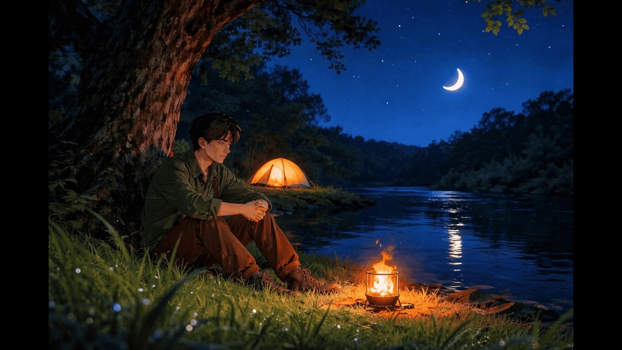 Lonely Night by the River – Soft Piano & Campfire Ambience (Emotional Instrumental)