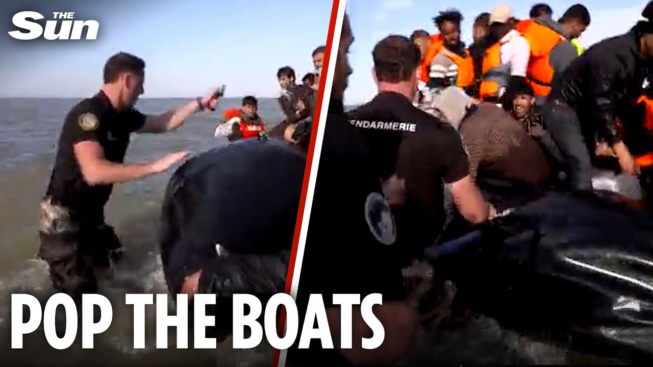 French cops SLASH migrant boat & drag it to shore as conveniently placed BBC crew film scene