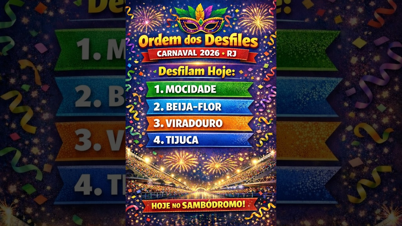 Carnaval RJ 2026: Ordem dos Desfiles de Hoje 🔥 Veja as Escolas 16/02