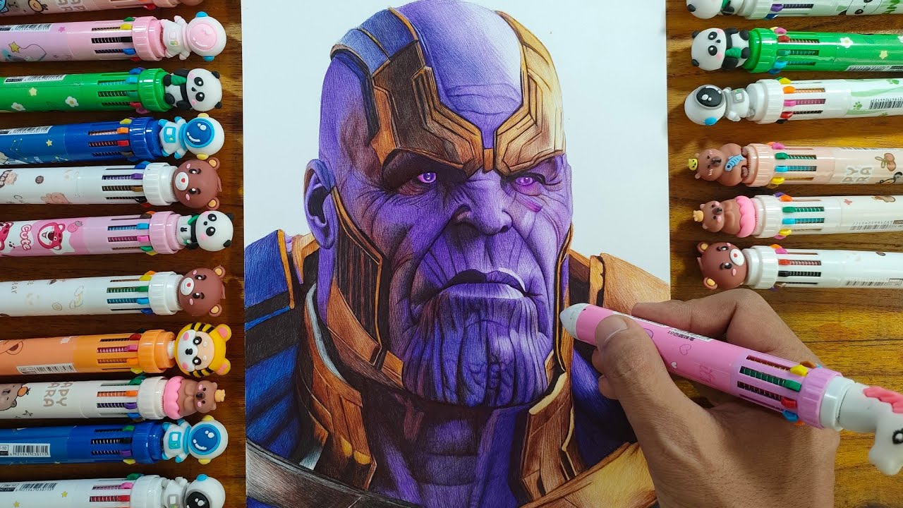 drawing Thanos with colored ballpoint pen