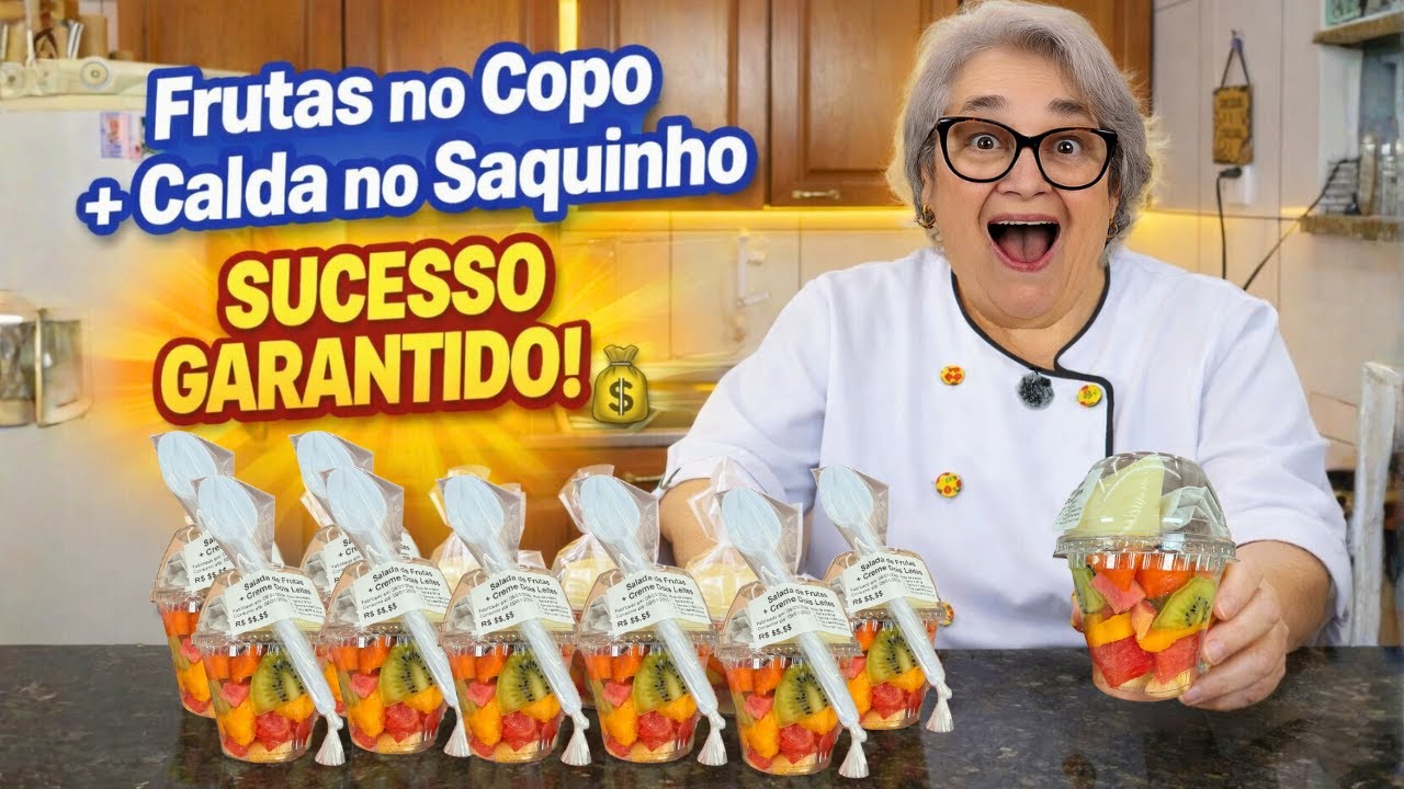 Como fazer SALADA DE FRUTA no copo com tampa bolha e CALDA SEPARADA (fácil, linda e lucrativa!)