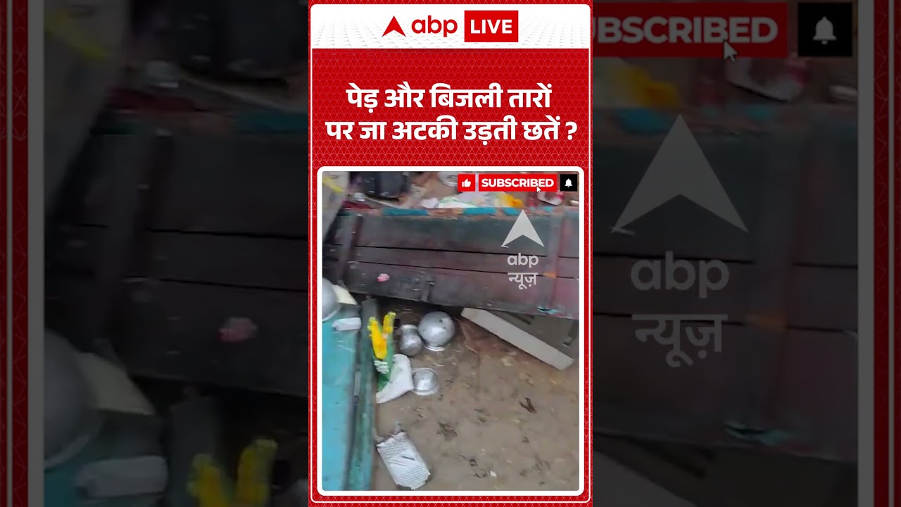 Viral News : पेड़ और बिजली तारों पर जा अटकी उड़ती छतें | #ytshorts #viral #weather #rain #storm