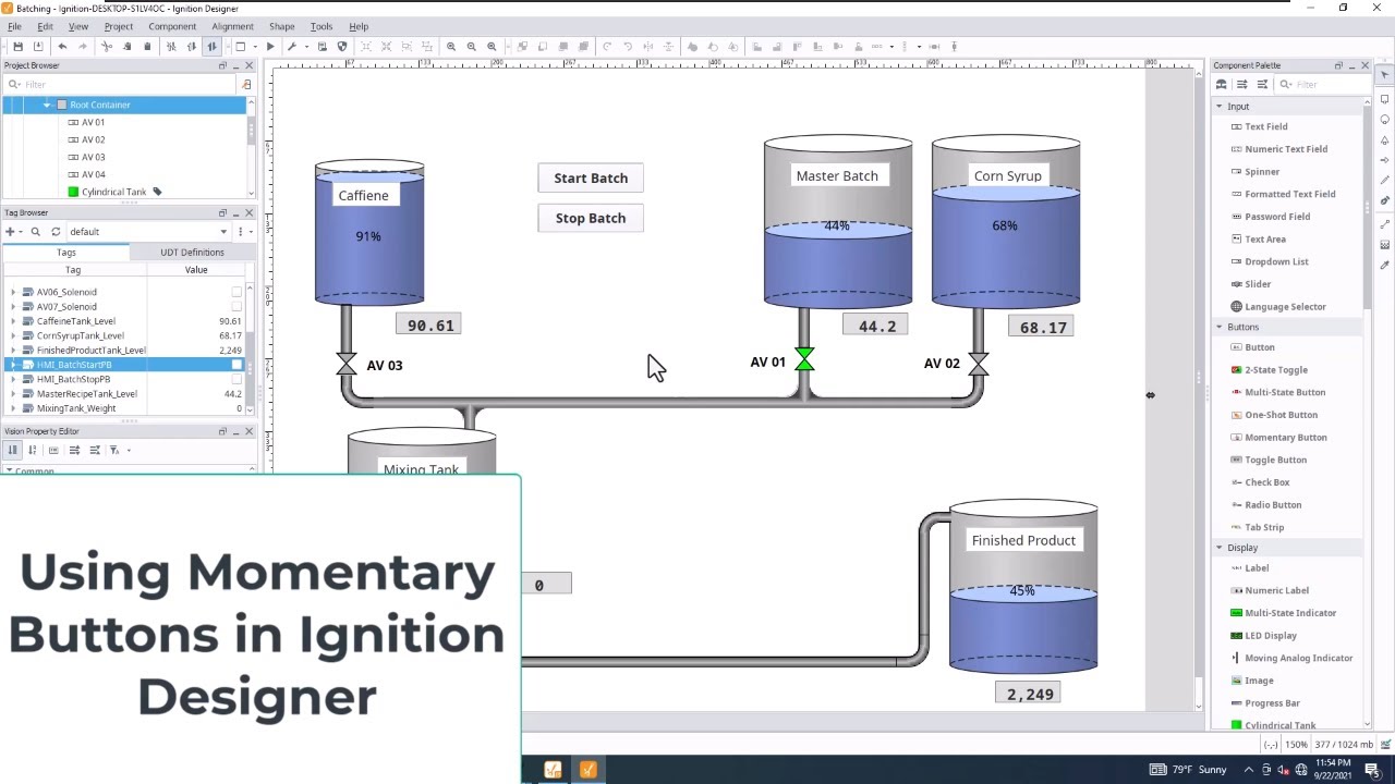 Использование кнопок мгновенного действия в Ignition Designer
