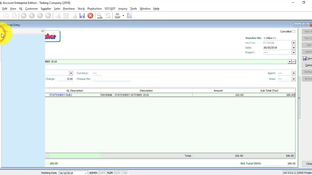 SQL Accounting Software Tutorial 036 Cash Book Entry