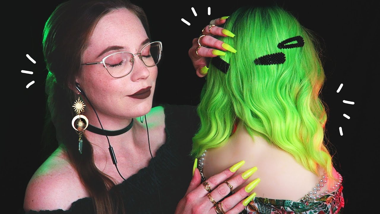EXTRA LONG NAILS Hair SPA & Shoulder Tapping  ASMR 💚 [w/NO TALKING part]