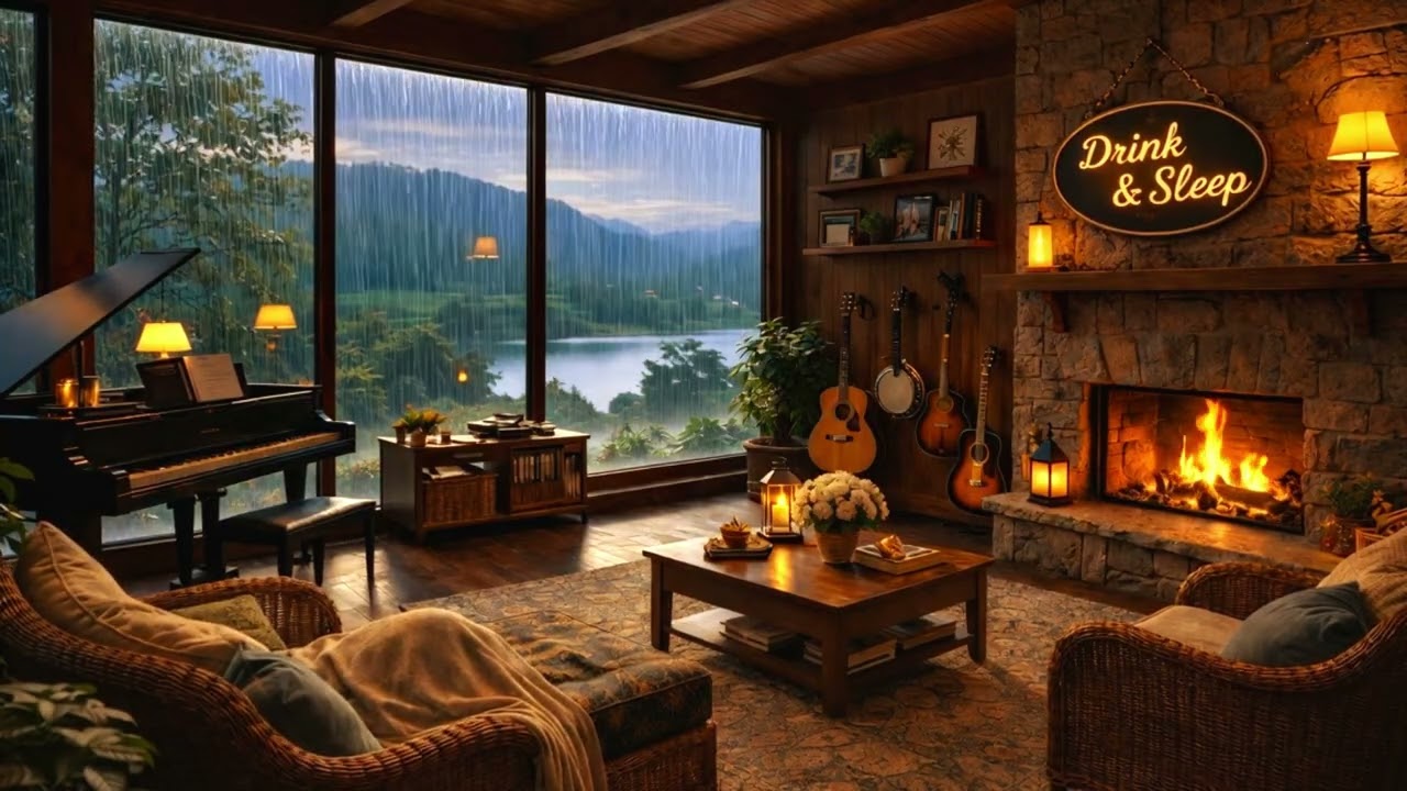 Midnight Rain & Slow Piano Jazz 🌧️ Deep Sleep & Relaxing Music