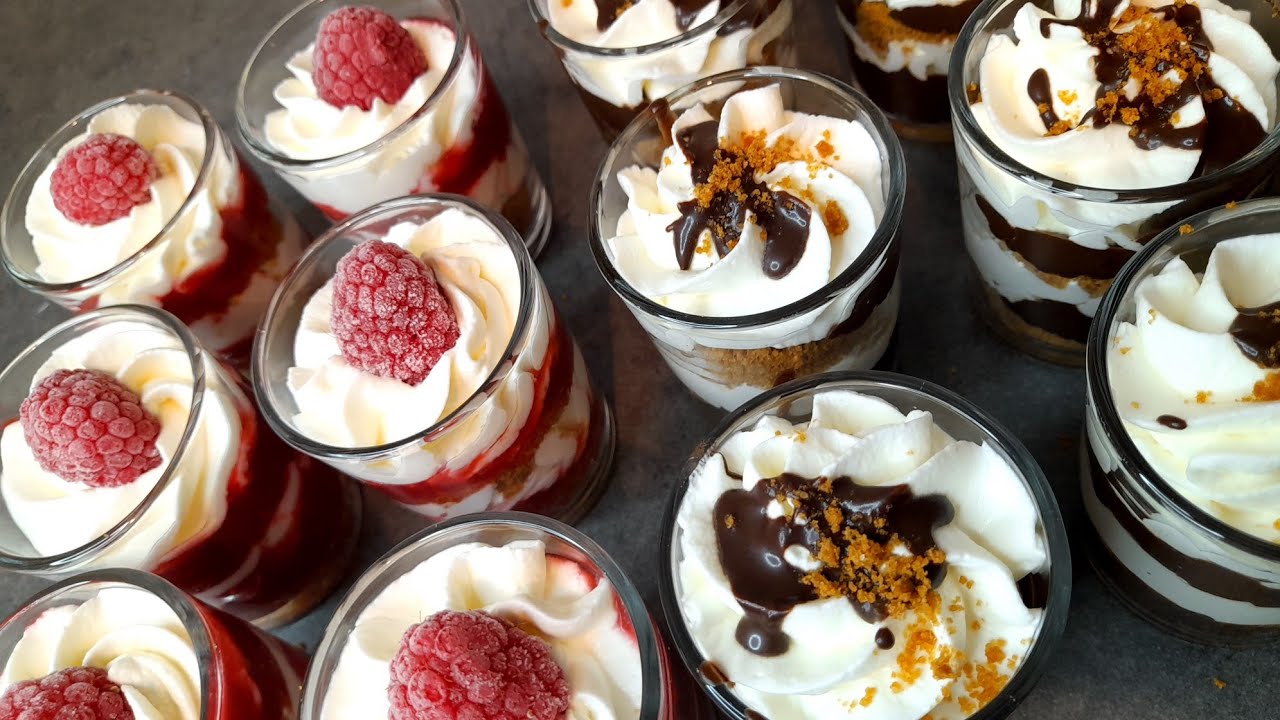 Verrines framboise et verrines chocolat.dessert rapide et facile avec coulis maison #dessert