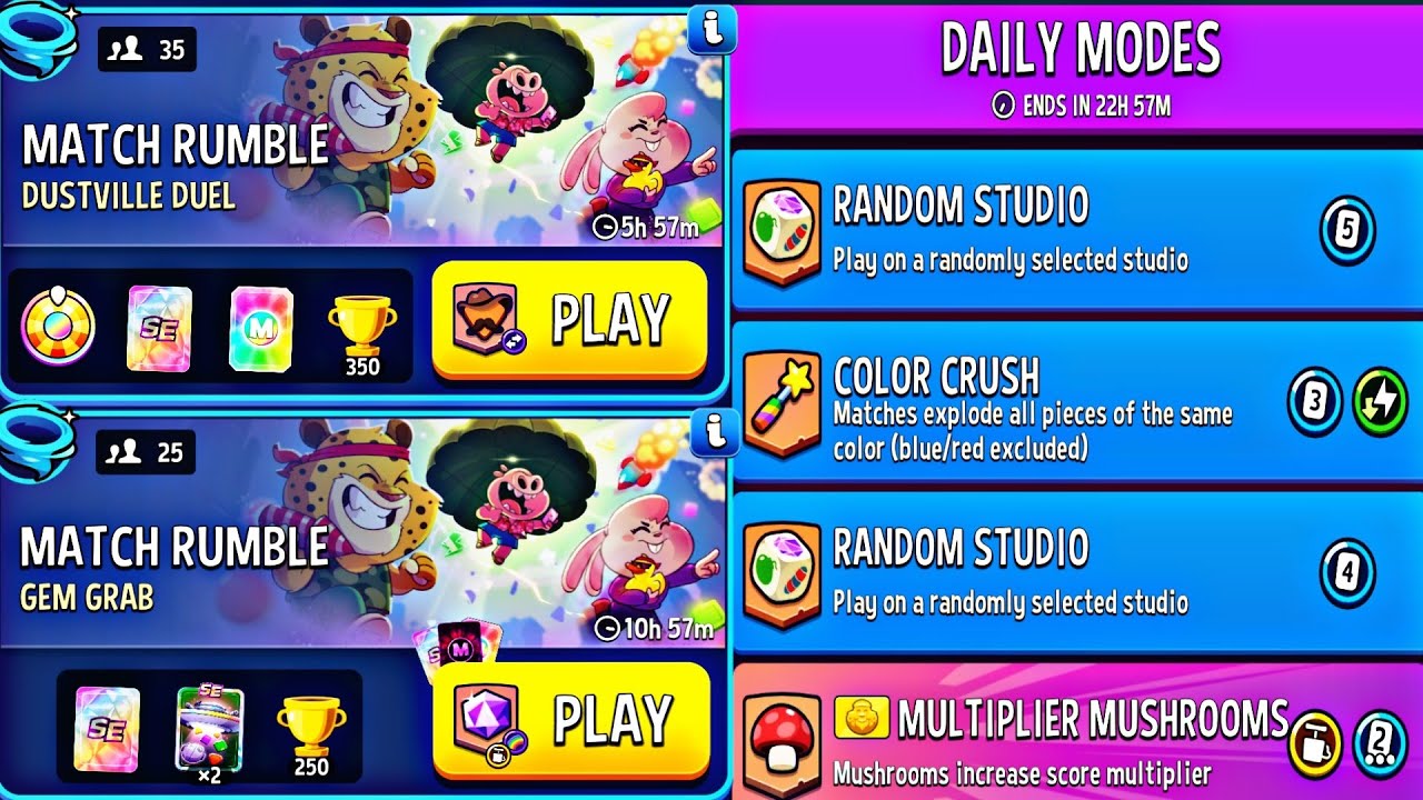 Gem grab blow em up rumble | Dustville duel any move rumble + Daily modes
