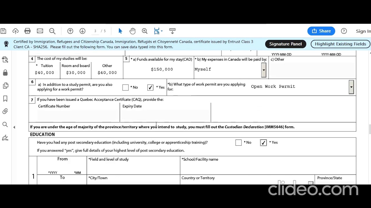 imm5709 Application to Change Conditions Extend My Stay or Remain as a student in Canada