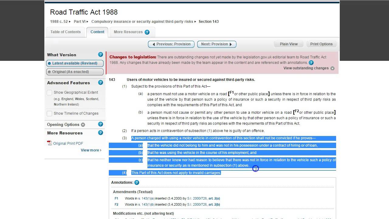 Driving Without Insurance - Driving Without / With No Insurance - Section 143 Road Traffic Act 1988