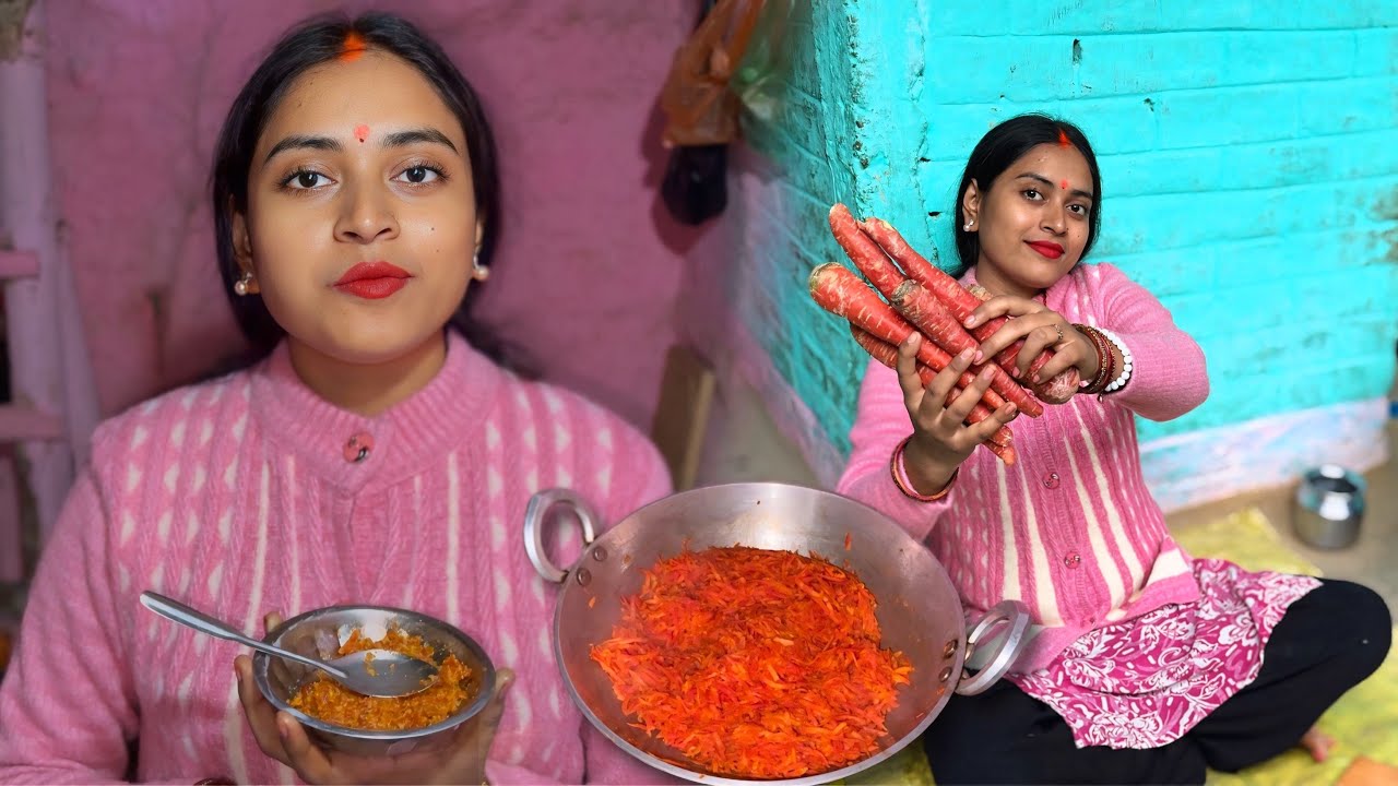 नई चूल्हे पे गाजर🥕का हलवा बनाई  🤤| divyanshu family vlog