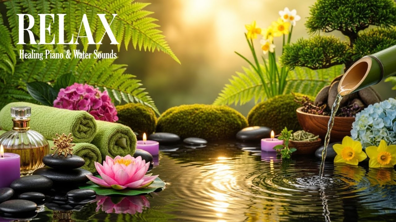 Relaxing Music with Bamboo Water Sounds🌿 Relieve Anxiety, Stress & Depression, Fall Asleep Fast