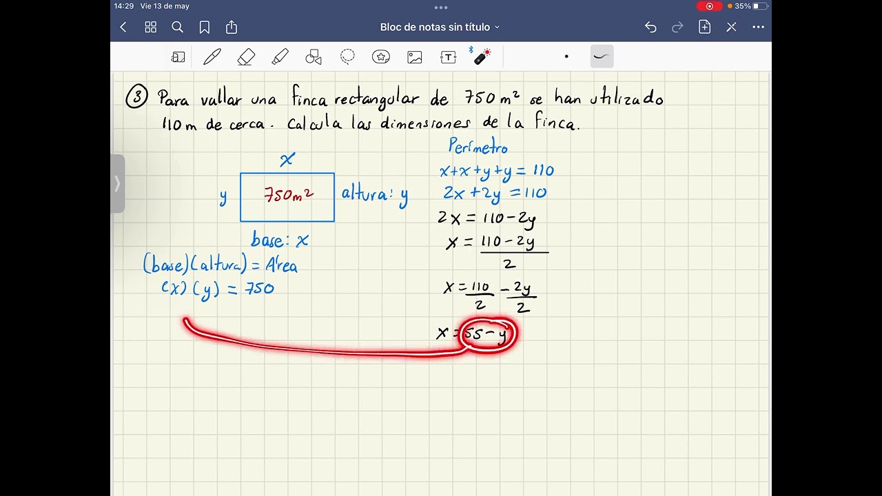Para vallar una finca rectangular de 750 m2 se han utilizado 110 m de cerca | Problema cuadrática