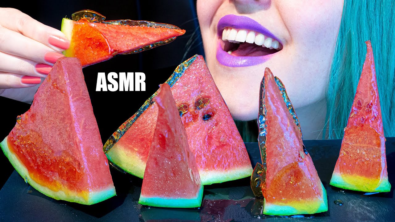 ASMR: CANDIED WATERMELON FRUIT TANGHULU | Crunchy Watermelon 수박 🍉 ~ Relaxing Eating [No Talking|V] 😻