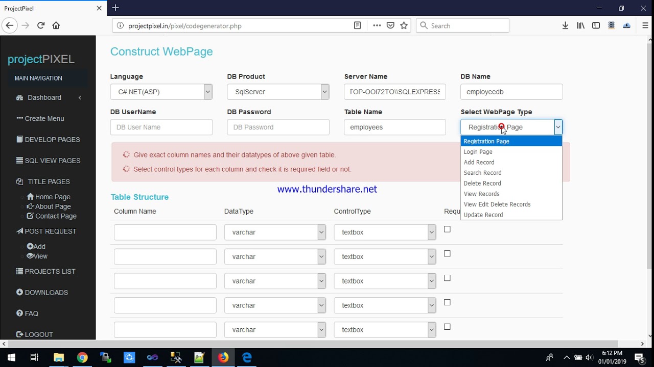 Edit delete records using gridview C# VB ASP.NET in projectpixel.in