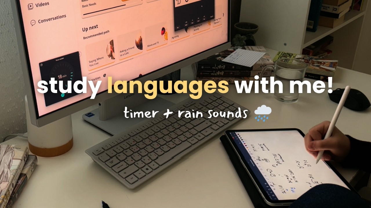 1.5 HOUR STUDY LANGUAGES WITH ME 🌧️ / rain sounds / 25-5 pomodoro