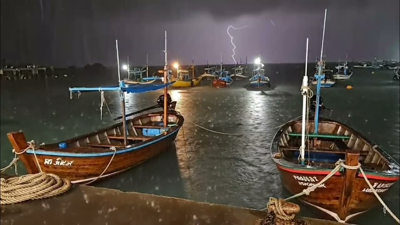 Night Rain Over a Quiet Harbor | Calm Ocean Sounds for Deep Sleep
