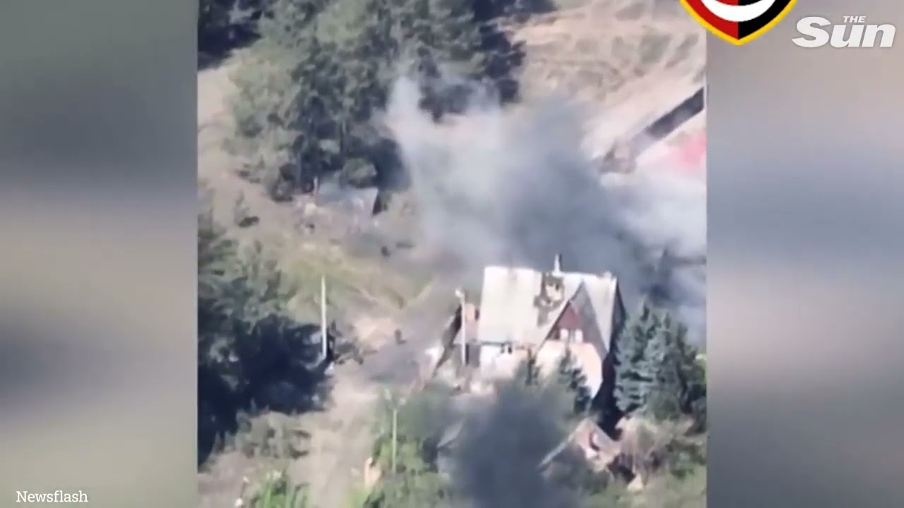 Russian soldiers run for their lives as the base is repeatedly bombed by Ukrainian forces