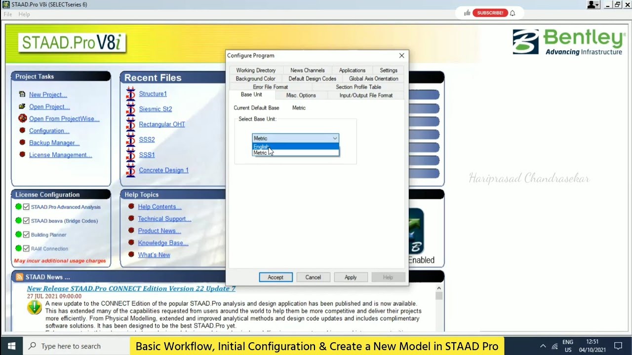 Basic Workflow, Initial Configuration & Create a New Model in STAAD Pro