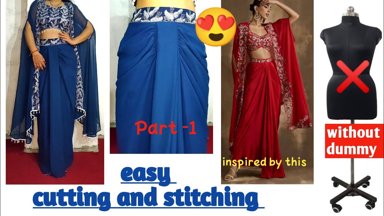 Draped skirt cutting and stitching without dummy|| saree se banaye draping  skirt with shrug and top