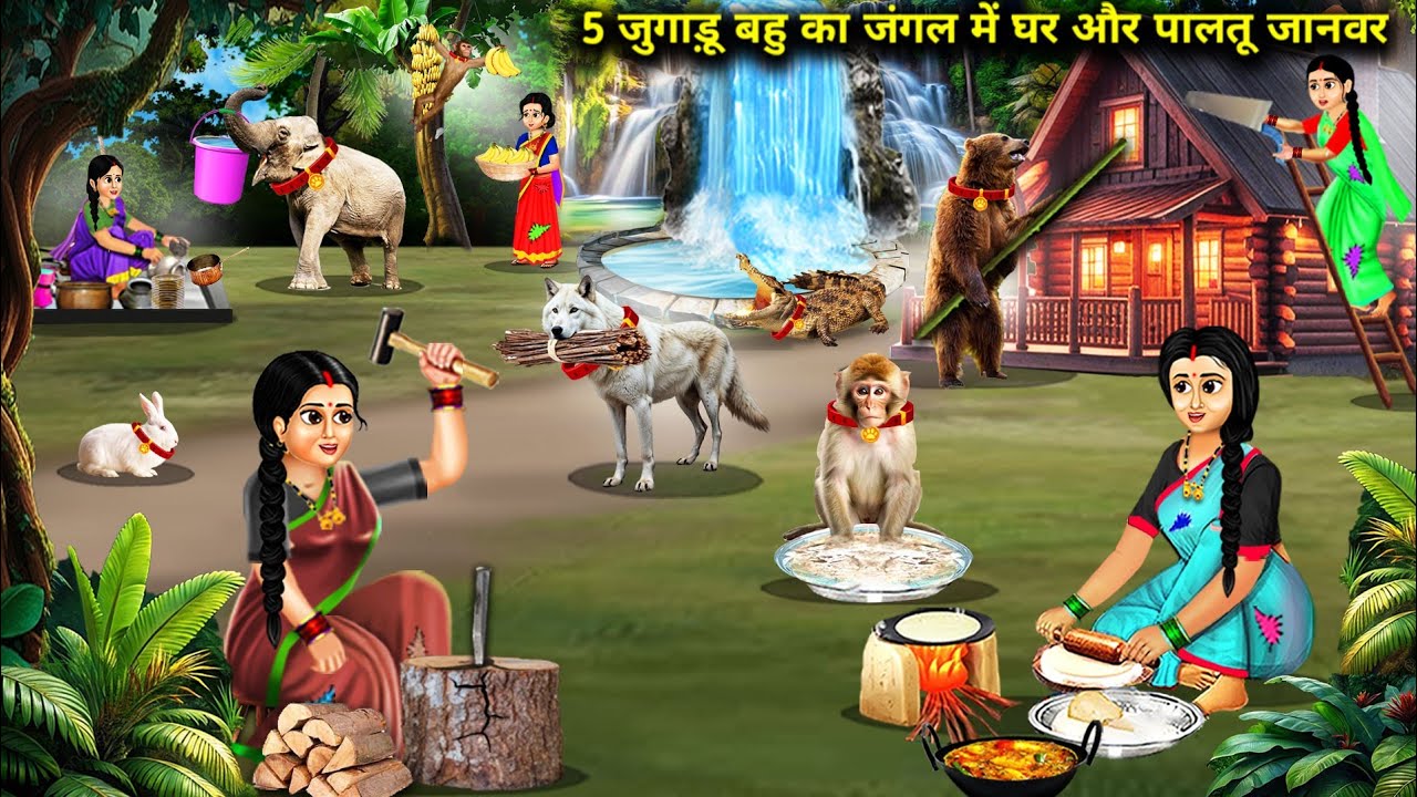 5 जुगाड़ू बहु का जंगल में घर और पालतू जानवर|| Hindi Cartoon Stories || Saas Bahu ki Ghar Gharsthi ||