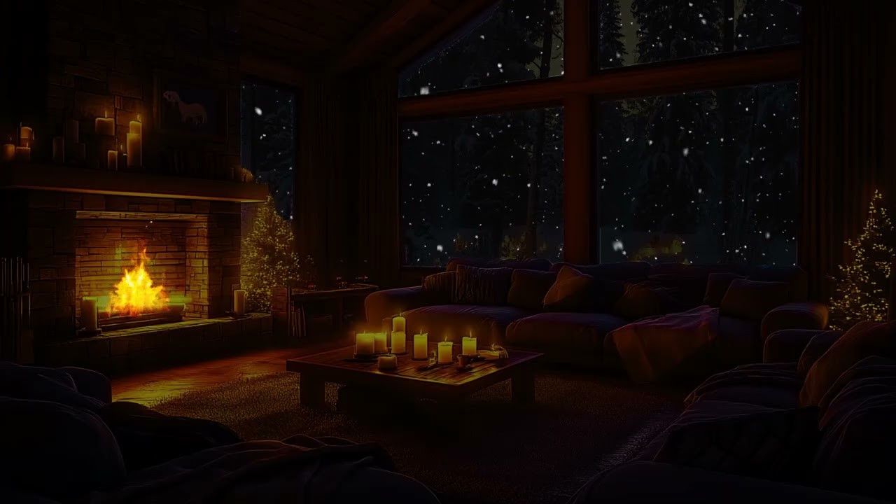 Winter Silence Inside a Cozy Cabin | Gentle Fire Sounds and Snowfall for Restful Nights