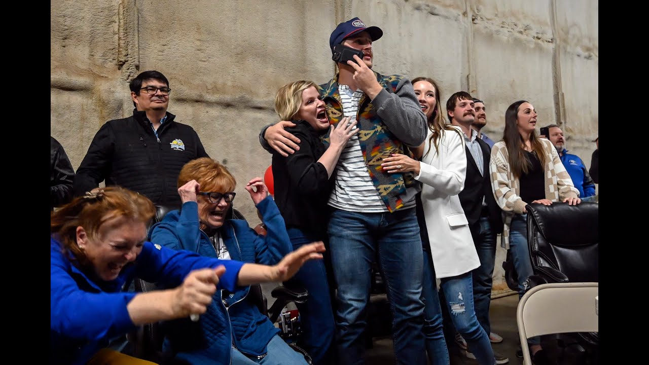 Tucker Kraft celebrates getting drafted by the Green Bay Packers