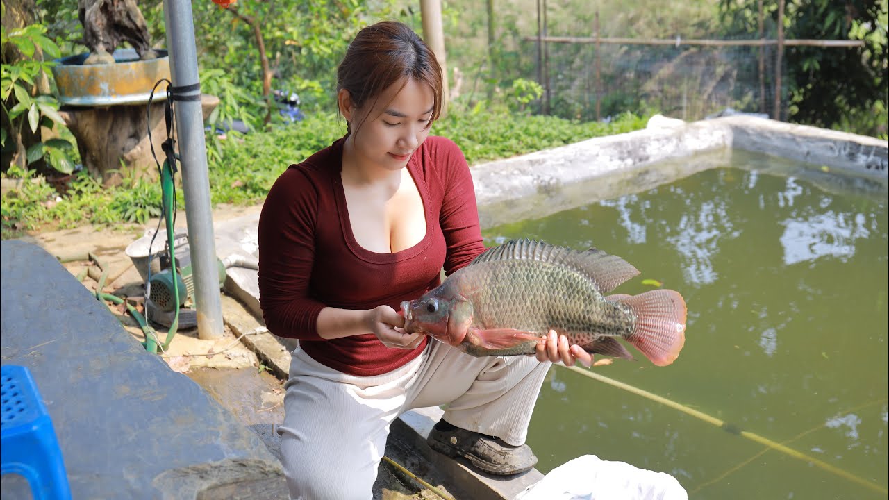 Lucky Day Fishing! Beautiful Country Girl Catches Many Big Fish