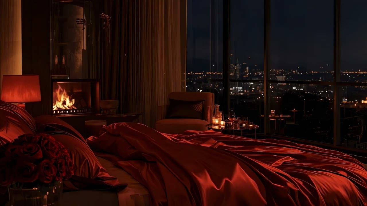 Ambient Midnight Glow ✨ Golden Fireplace & Velvet City Nights | 3H Deep Relax