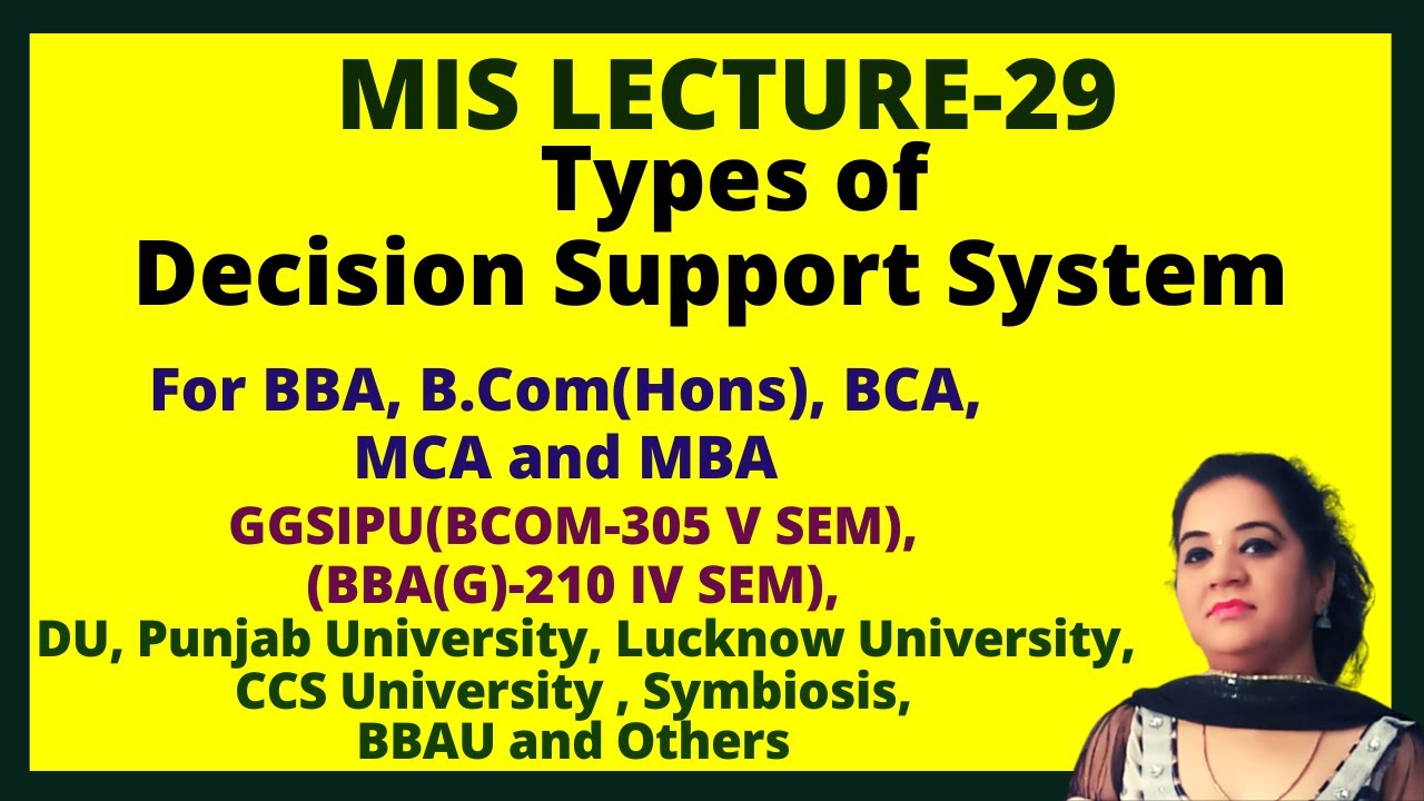 Types of Decision Support System | Types of DSS | MIS Lecture 29 For BBA, B Com(H), BCA, MBA & MCA