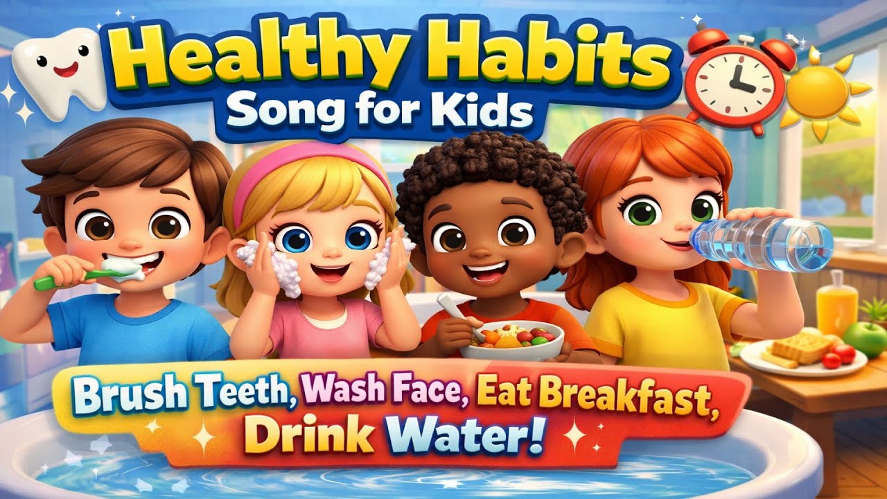 Healthy Habits Song for Kids | Brush Teeth, Wash Face, Eat Breakfast, Drink Water!