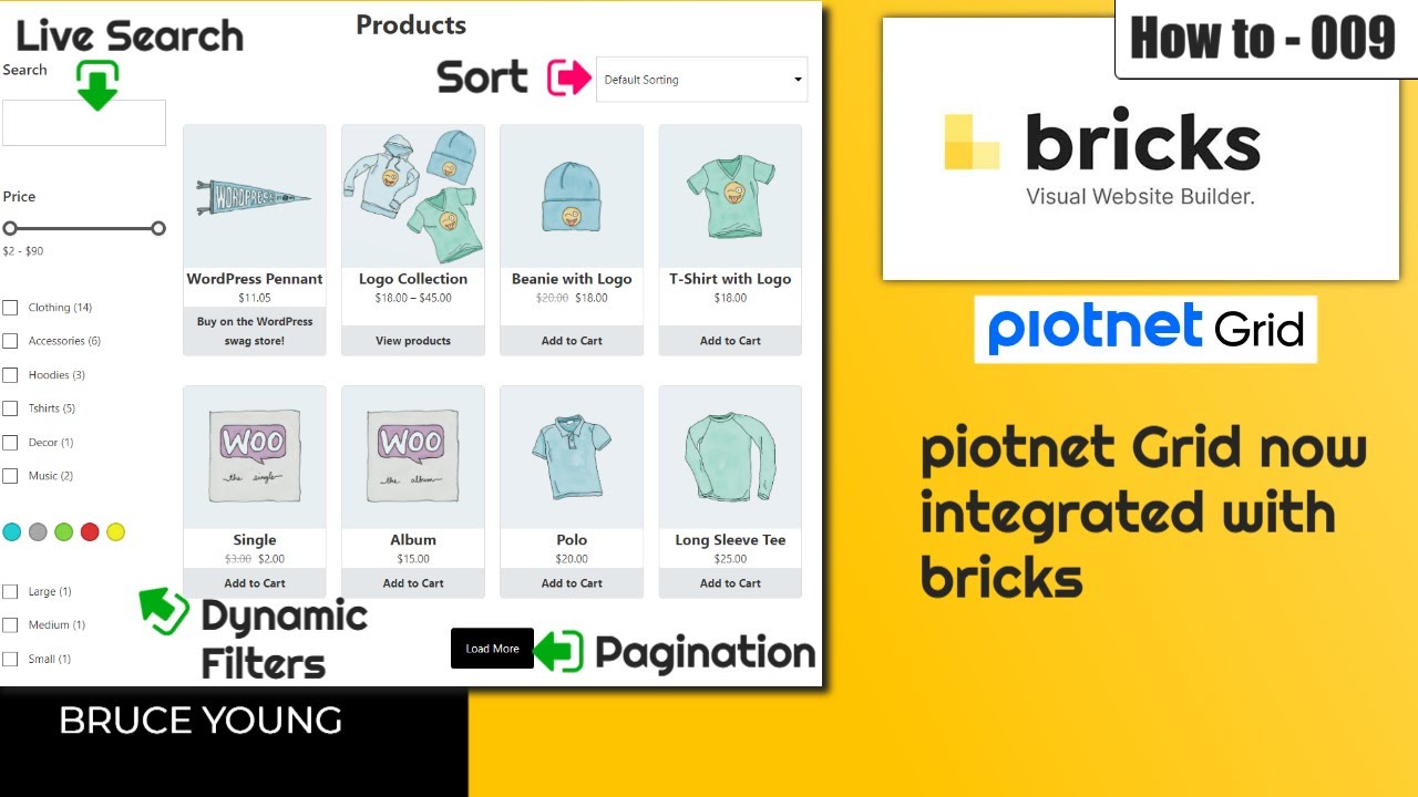 Piotnet Grid now integrates with Bricks Builder - live search, categories, attributes, load more