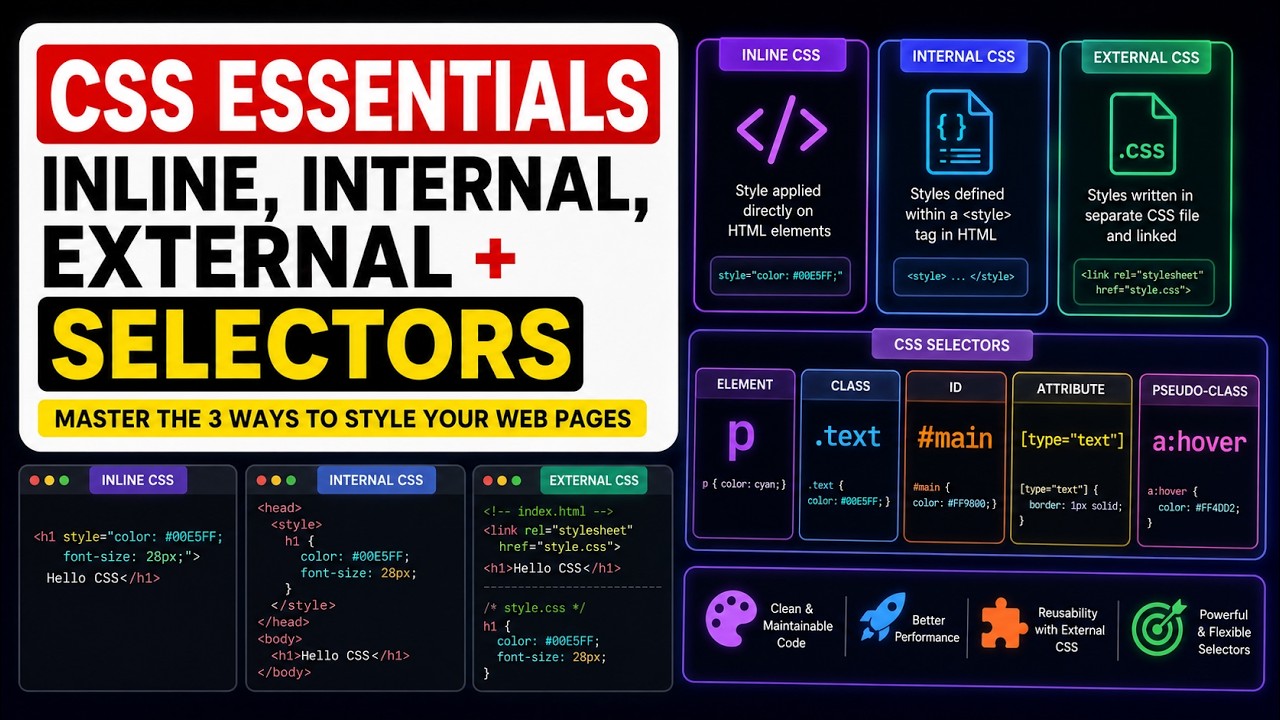 CSS Essentials: Inline, Internal, External + Selectors