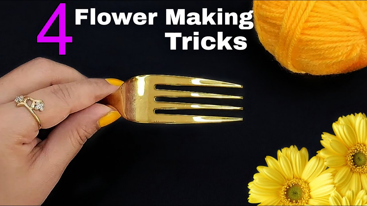 4 Woolen Flower Making Tricks - DIY Flower - Flower Making Ideas - Craft Ideas - DIY Crafts