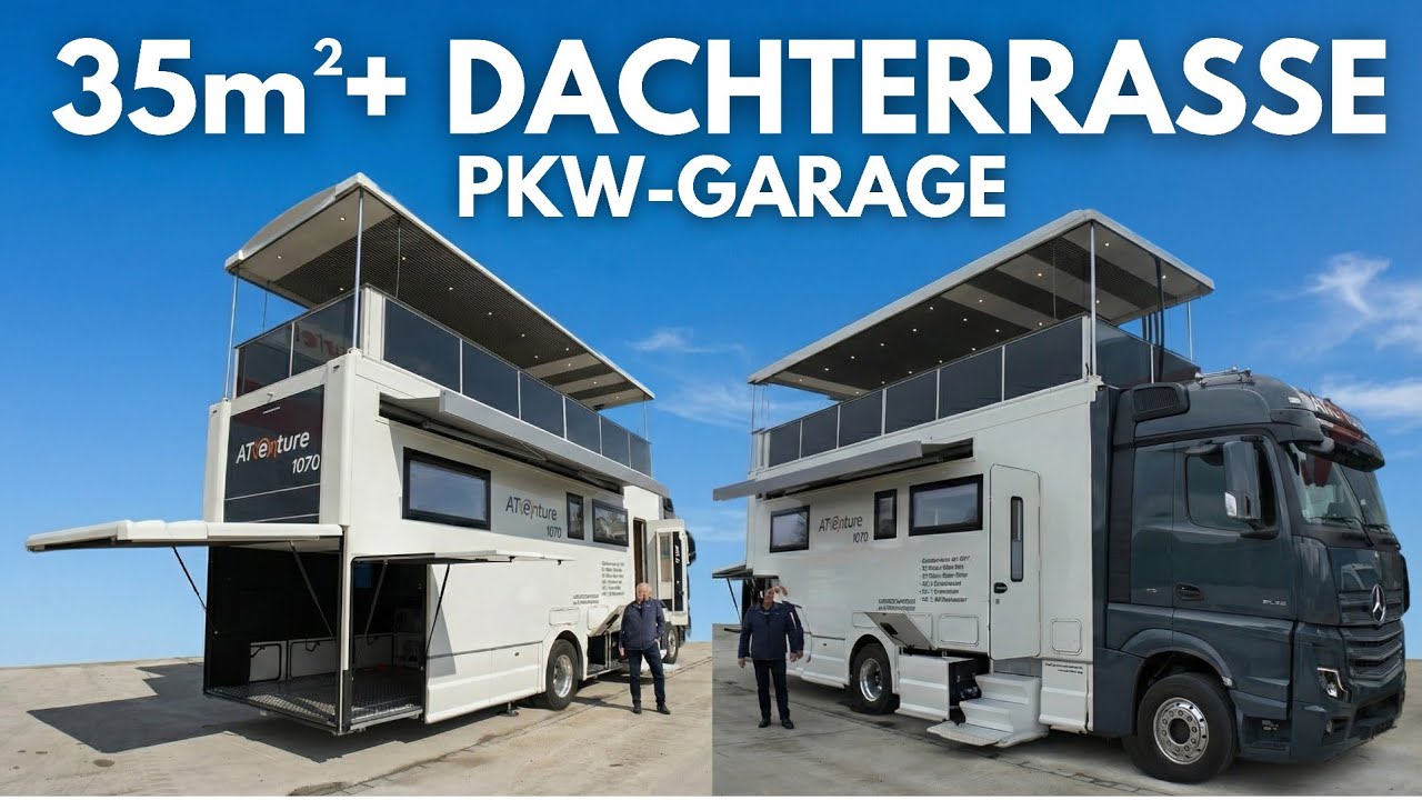 DEUTSCHER SCHLOSSER (63) baut WOHNMOBIL DACHTERRASSE 😱 35 m² Mega-Wohnmobil + PKW Garage + SLIDEOUT