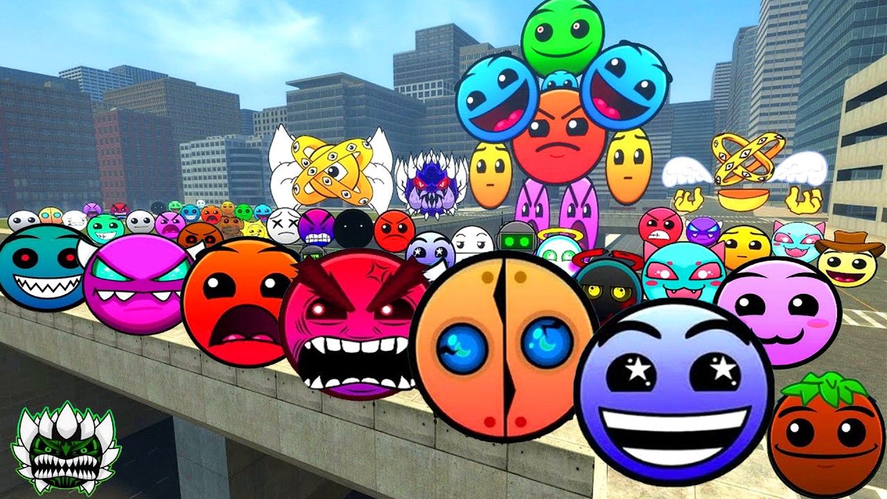Geometry Dash and Lobotomy Dash Nextbots Family in Big City! Garry's Mod